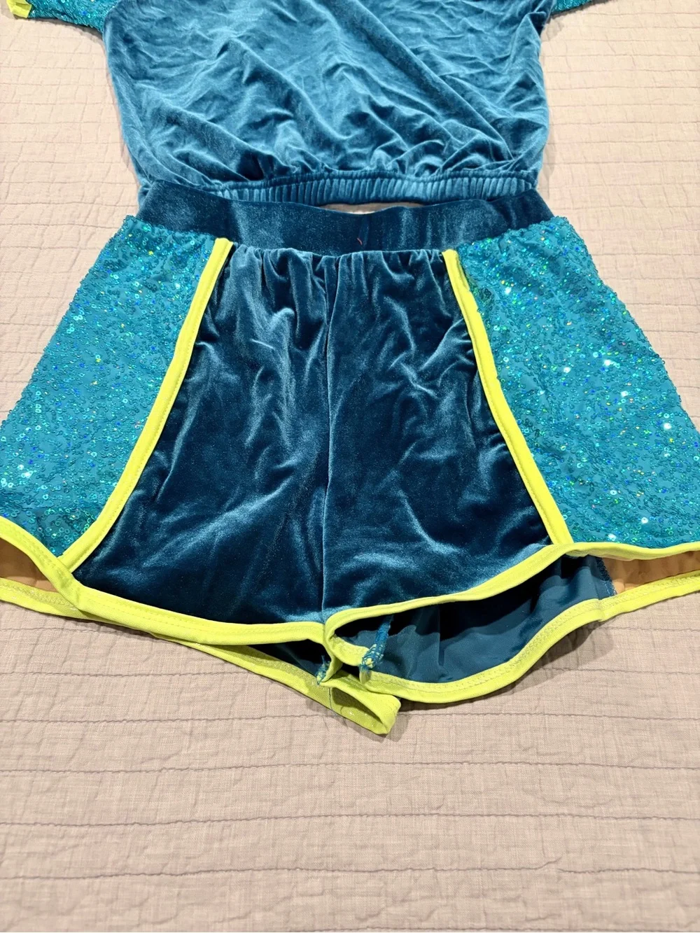 A Wish Come True “It’s Tricky” Dance Costume Set Turquoise Velvet LC
